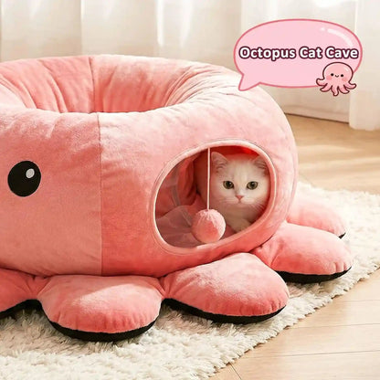 Cat Tunnel Bed with 20 Cat Toys, Collapsible Play Tunnel for Indoor Cats, Kitten Toys for Indoor Kittens, Octopus Shaped3
