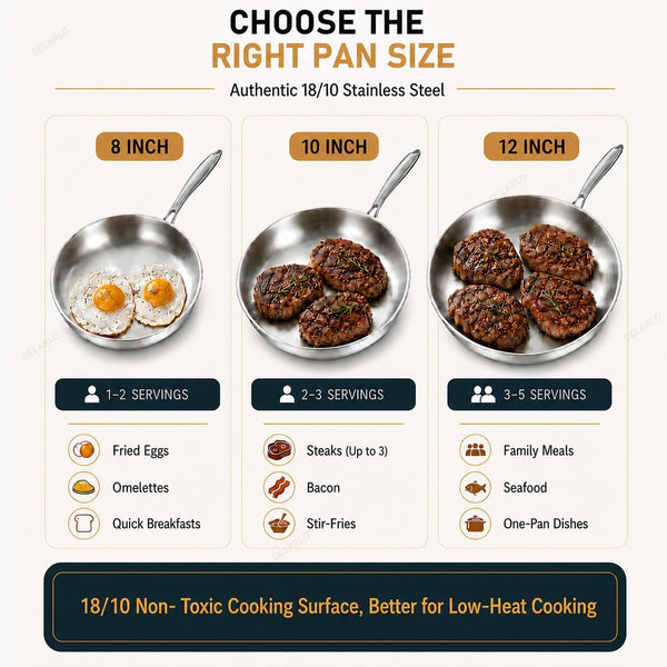 Tri-Ply Stainless Steel Pan,18/10, 12"+Lids | Nontoxic Durable Oven Safe 800℉ All Cooktops Compatible Fast Even Heat PFOA Free Large Frying Pan Nontoxic Cookware4