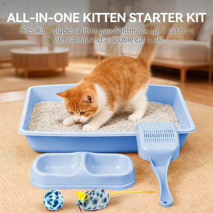 Blue Cat Litter Box Set, Small Cat Kitten Starter Kit with Litter Scoop, Cat Bowl, Kittens Toy; Heated Cat House Indoor, Cats Home with Heated Pad, Cat Houses & Condos, Heater Cat Bed2