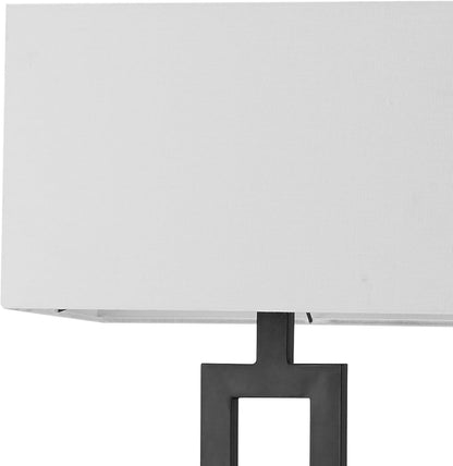 58" Matte Black Floor Lamp with White Linen Shade | On/Off Rotary Switch, Modern Standing Lamp for Living Room or Bedroom, Model 670466