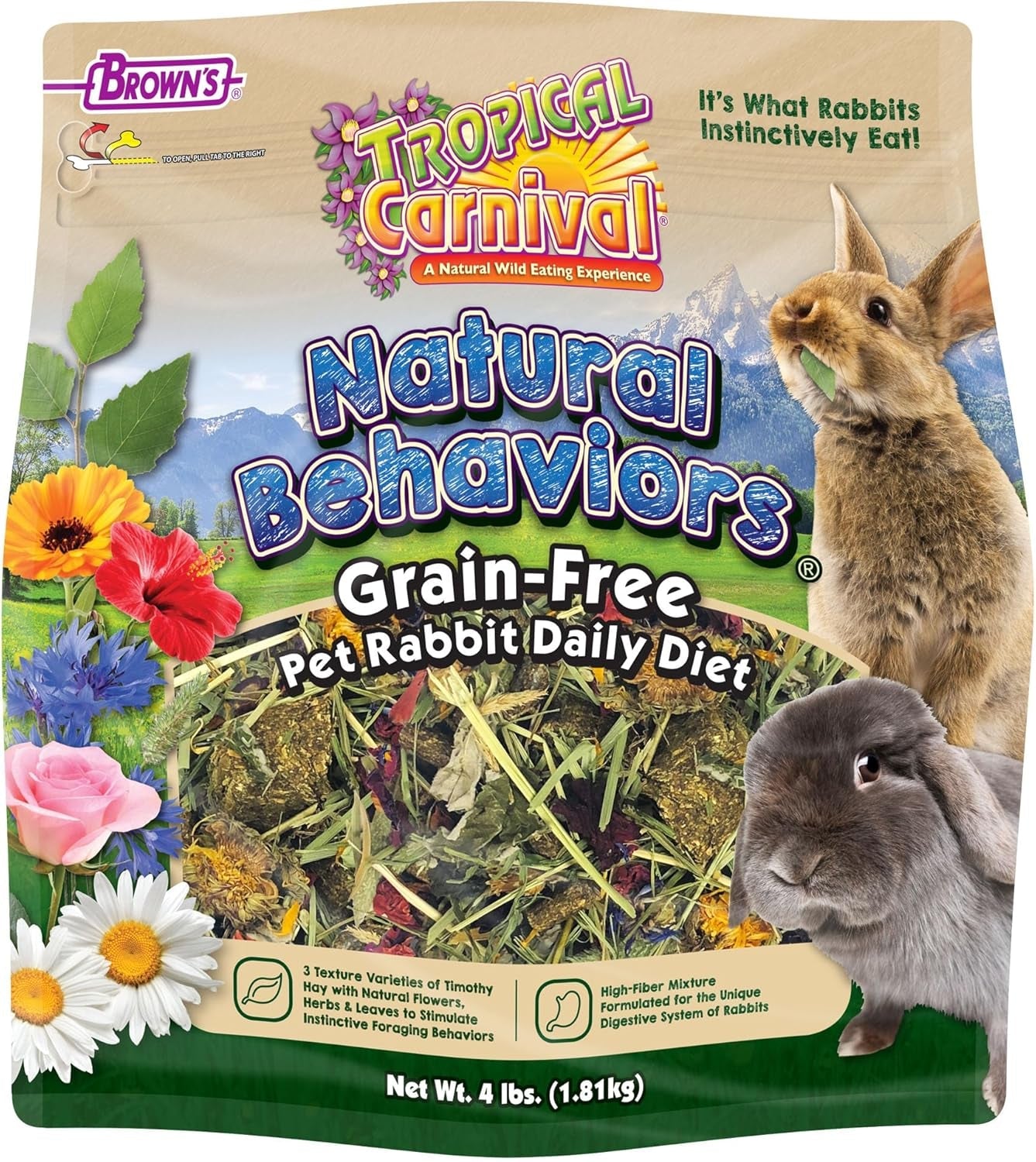tropical-carnival-natural-behaviors-grain-free-rabbit-food-4-pounds-high-fiber-timothy-hay-blend-with-natural-flowers-herbs-supports-digestive-emotional-health-no-artificial-additives