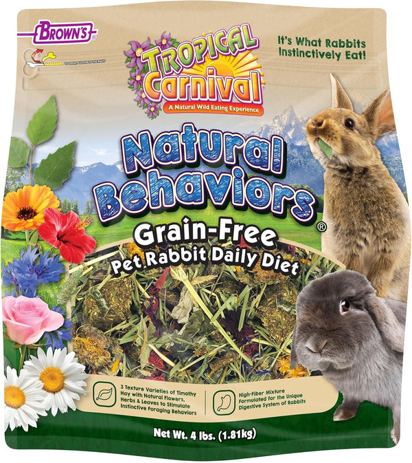 Tropical Carnival Natural Behaviors Grain-Free Rabbit Food – 4 Pounds, High-Fiber Timothy Hay Blend with Natural Flowers & Herbs, Supports Digestive & Emotional Health, No Artificial Additives1