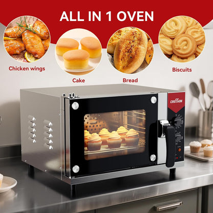 23L Quarter-Size Convection Oven,3-Tier Commercial Toaster Oven W/Front Glass Door,3 Set of Wire Racks,120 Minutes Timer and Interior Light, 120V/1600W Countertop Conventional Oven2