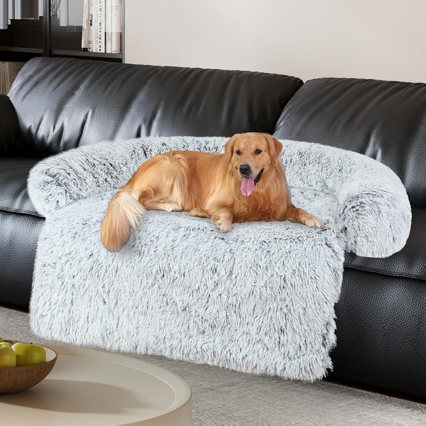 Luxurious Dog Couch Bed Protector for Dogs Pet Couch Cover Dog Sofa Beds(M) | Removable Fluffy Plush Dog Couch Bed Washable, Calming Dog Sofa Beds, Waterproof Couch Protector, Pet Beds Mats for Couch(L)10