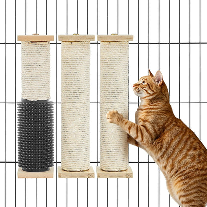 Aliceset 3 Pack Cat Scratching Post for Crate Cage 13 Inch Wooden Sisal Cage Mounted Scratching Post with Self Groomer and Massager for Grinding Claws and Climbing1