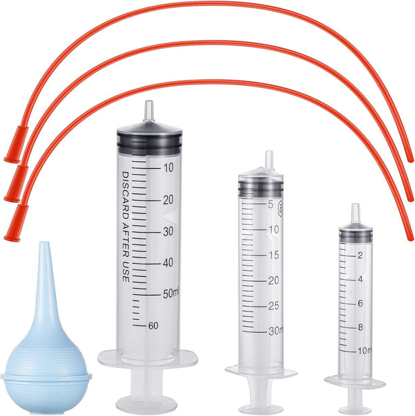 7 Pack Tube Feeding Kit, 8 FR Tubes & Syringes for Puppy Lamb Kitten | Whelping Newborn Care, Bulb Syringe Included, Goat Kid Foal Piglet Compatible, 10Ml 30Ml 60Ml Syringes1