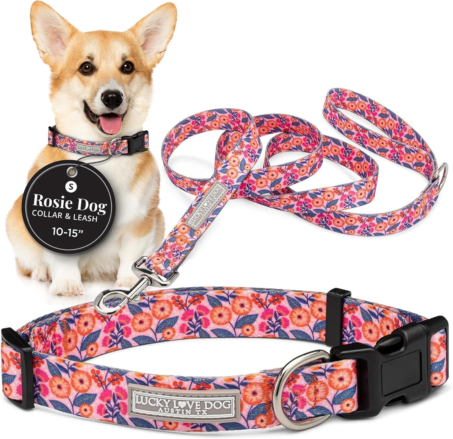 lucky-love-dog-easy-click-buckle-dog-collar-with-leash-set-combo-durable-comfortable-for-male-female-dogs-pet-collar-for-medium-dogs-secure-fit-blackbird-combo-medium