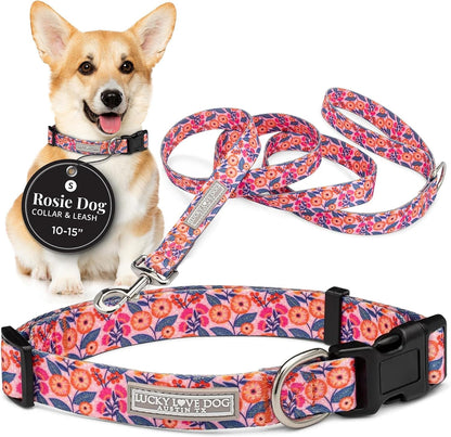 Lucky Love Dog - Easy Click Buckle Dog Collar with Leash Set Combo, Durable & Comfortable for Male & Female Dogs, Pet Collar for Medium Dogs, Secure Fit - Blackbird Combo, Medium98
