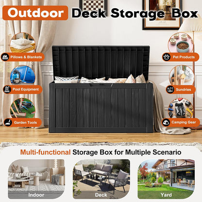 Outdoor Storage Box, Resin Deck Boxes Indoor and Outdoor, Waterproof Storage Box Lockable Lid (Black, 85 Gallon)3