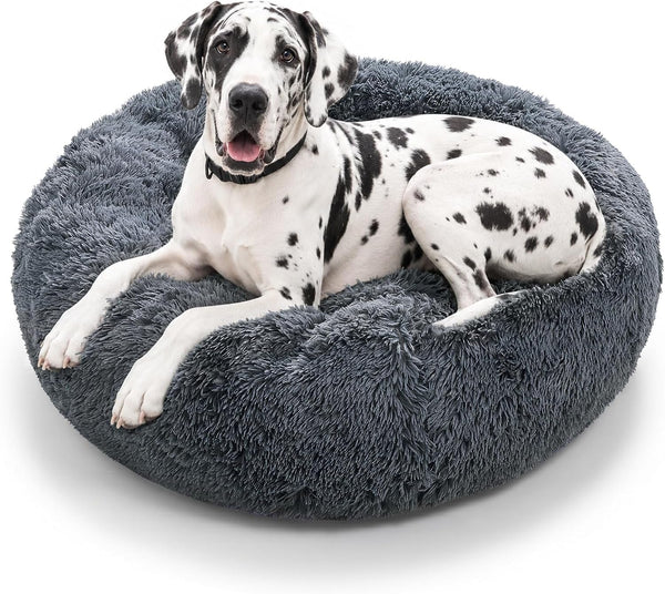 JOLLYVOGUE Small Dog Bed, Calming Soft Anti-Anxiety Donut Cat Bed, Washable round Fluffy Cushion for Small and Medium Pets (20")35
