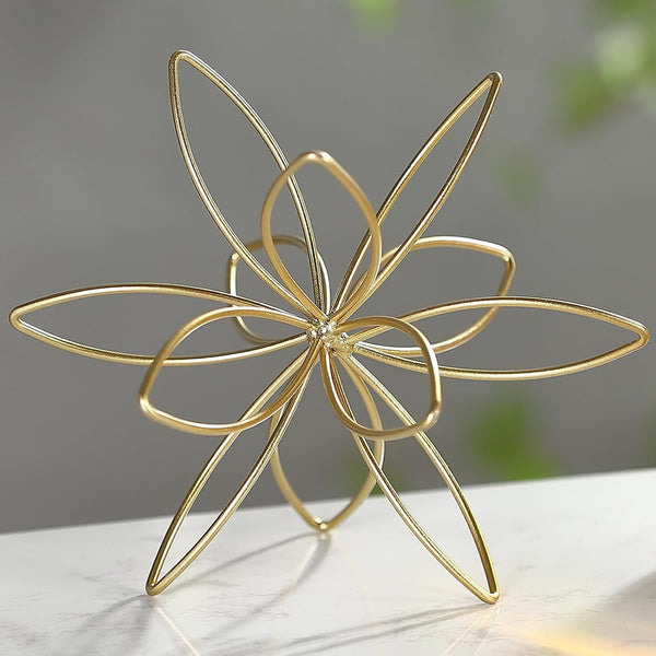 8" Gold Decorative Sphere, Metal Floral Tabletop Sculpture, Abstract Tabletop Decorative Ball for Home Metal Sphere Decor2