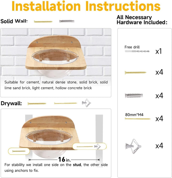 FUKUMARU Cat Wall Furniture Set, Transparent Capsule with 2 PCS Pedals | Kitten Walls Shelves, Premium Kitty Bed, for Sleeping, Playing, Climbing, Lounging, Holds up to 35 Lbs6