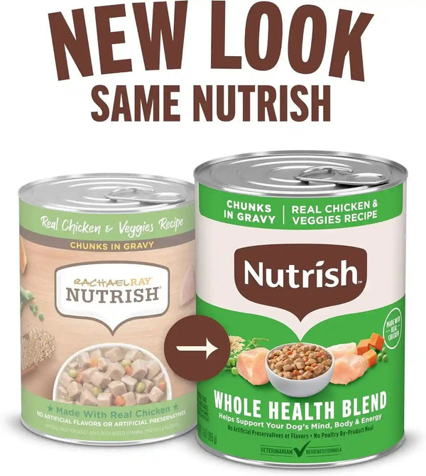 Nutrish Chicken Wet Dog Food Chunks in Gravy,13 Oz. Can (Rachael Ray) | No Poultry By-Product Meal, Artificial Preservatives or Flavors, No Added Corn or Wheat Ingredients, Made in the USA2