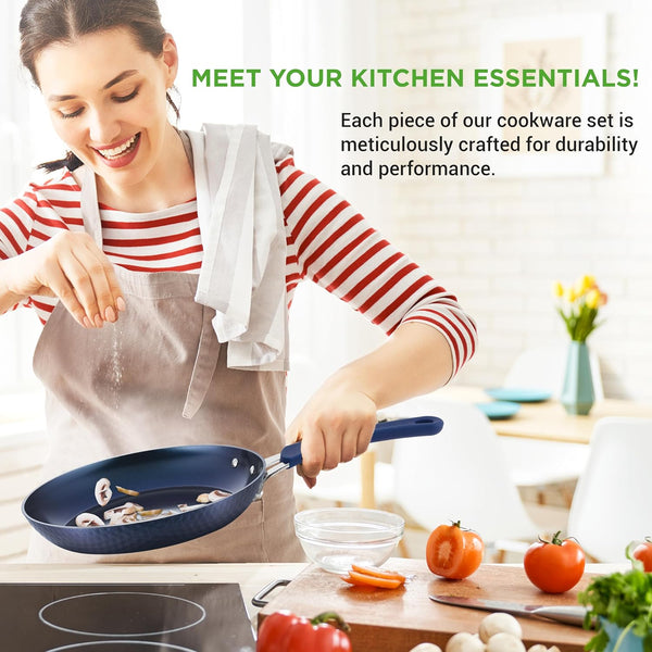 11-Piece Kitchen Cookware Set, Non-Stick Pots and Pans, Easy-To-Clean, Kitchen Utensils Set with Ceramic Coating for Home Cooking, Induction Safe, Diamond Pattern6
