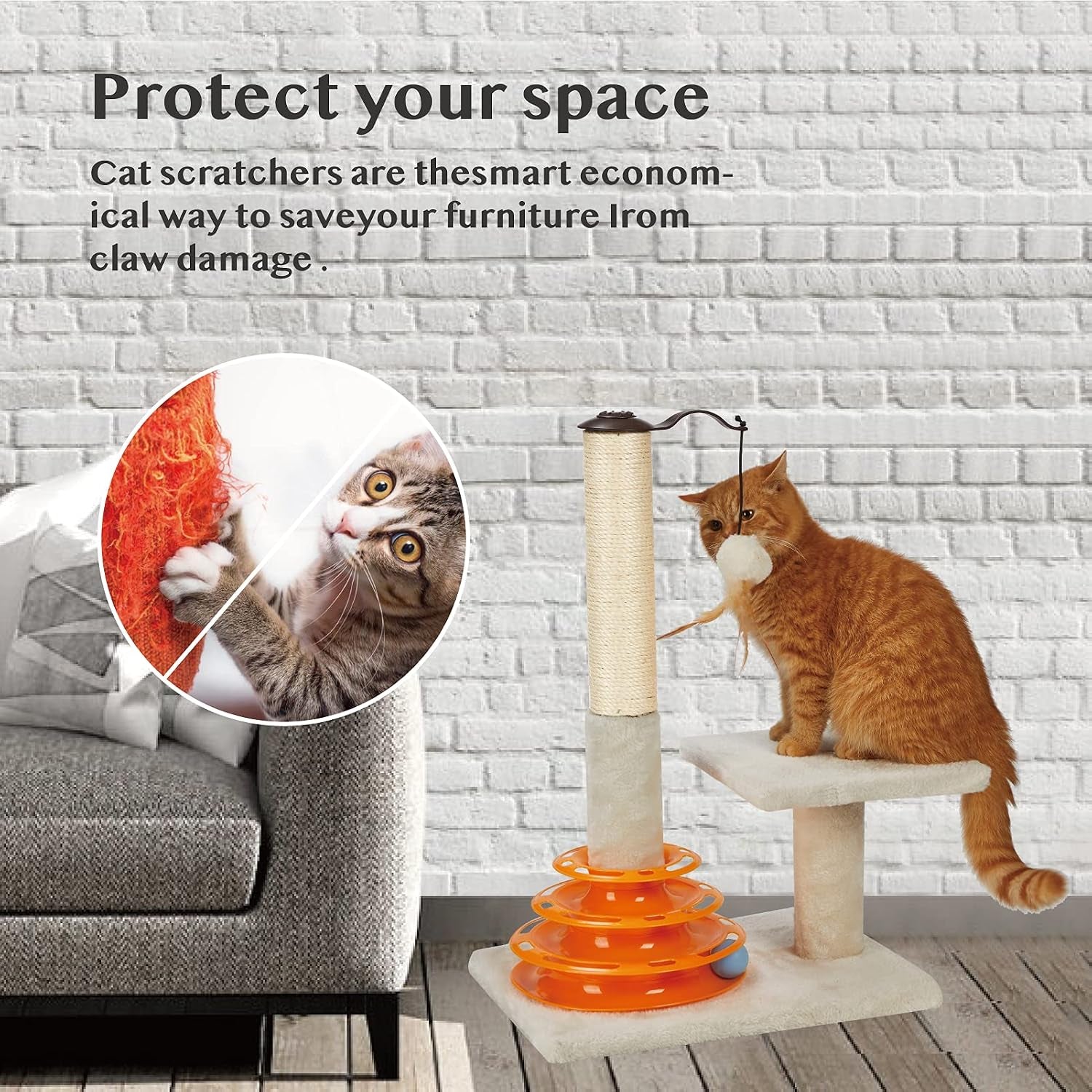 peekab-cat-scratching-post-kitten-sisal-scratcher-tree-with-tracks-toy-balls-for-indoor-cats-and-kittens-25-inches