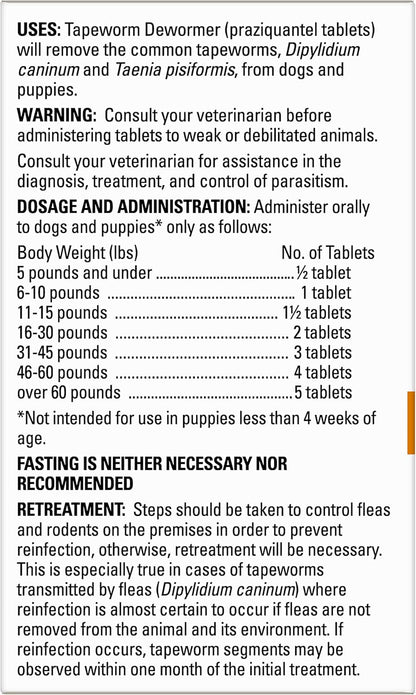 Elanco Tapeworm Dewormer (Praziquantel Tablets) for Dogs, 5 Count (Pack of 1) Praziquantel Tablets for Dogs and Puppies 4 Weeks and Older9