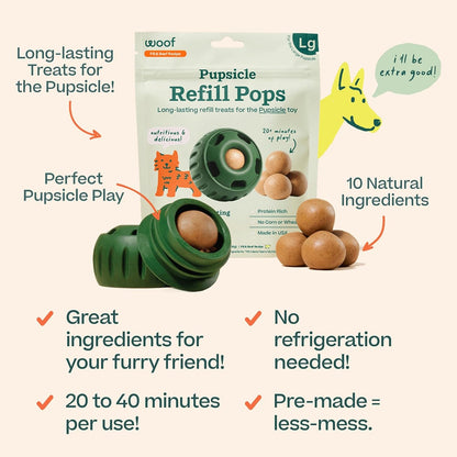 WOOF Pupsicle Peanut Butter & Beef Refill Pops Dog Treats, Large, 7 Count | for Large Pupsicles, Peanut Butter & Beef Flavor, Long-Lasting Treats, Pre-Made Pops, Wholesome Ingredients, Shelf Stable3