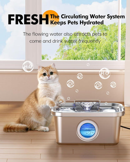 PETIMI Dog Water Fountain, 2 Gallon 304 Stainless Steel Large Pet Water Fountain for Dogs & Cats, Ultra Quiet Indoor Pet Fountain, Safety Lock, 3 Replacement Filters Included, Smart Pump Protection8