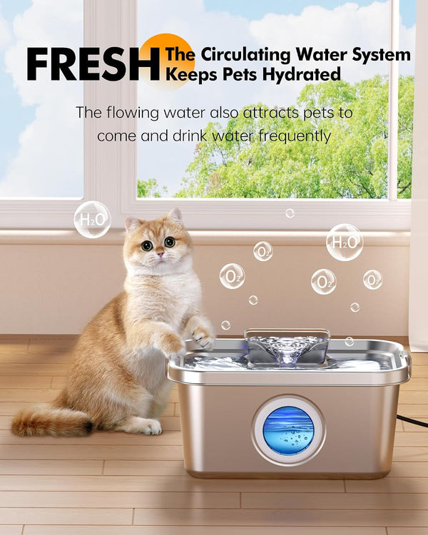 PETIMI Dog Water Fountain, 2 Gallon 304 Stainless Steel Large Pet Water Fountain for Dogs & Cats, Ultra Quiet Indoor Pet Fountain, Safety Lock, 3 Replacement Filters Included, Smart Pump Protection8