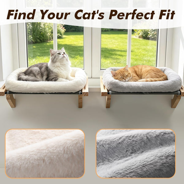 AMOSIJOY Cat Sill Window Perch Sturdy Hammock Window Seat with Cushion Bed Cover, Wood & Metal Frame for Large Cats, Easy to Adjust Cat Bed for Windowsill, Bedside, Drawer and Cabinet(Cushion Bed)4