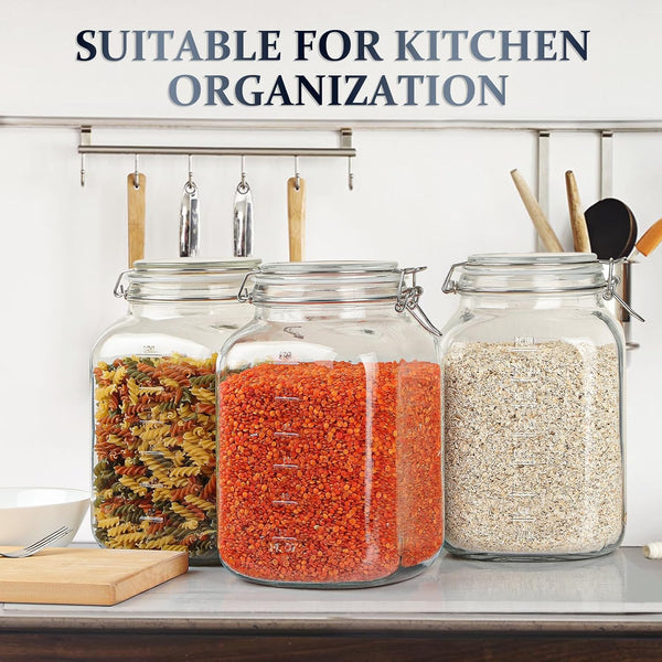 1 Gallon Glass Jar with Airtight Lid, 4.3" Wide Mouth Mason Jars | Bpa-Free, Leak-Proof Lid, Square, Large Glass Storage Containers with 2 Scale Mark for Canning, Pickled, Overnight Oats2