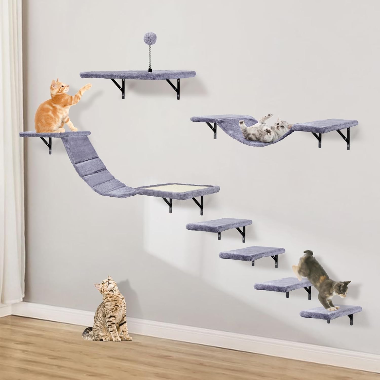 cat-wall-shelves-space-saving-wall-mounted-cat-climbing-set-for-large-cats-multi-level-climbing-system-wall-furniture-bed-steps-hammock-wall-scratcher-indoor-cat-40-lbs-small-place-corner-room