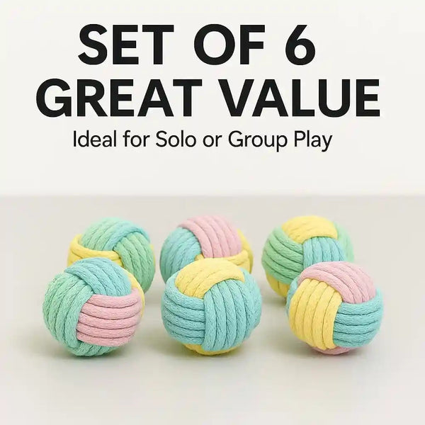 Cat Chew Balls – 6-Pack Rope Cat Toys with Crinkle Sound, Soft and Durable, for Indoor Cats, Kittens, Teeth & Gum Health5