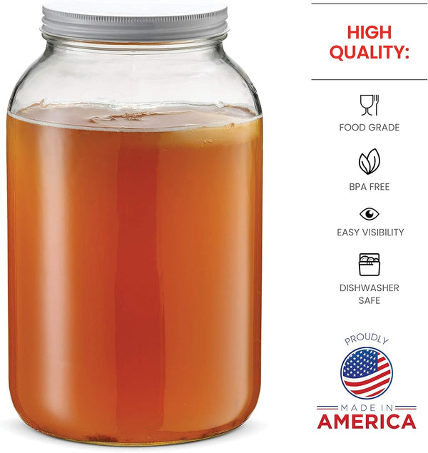 1 Gallon Glass Jar with Lid, Wide Mouth Sun Tea Jar, 2 Pack | Large Glass Jar with Lid, Gallon Mason Jar, Airtight, Bpa-Free, Dishwasher Safe, Wide Mouth for Fermenting, Canning, Kombucha5