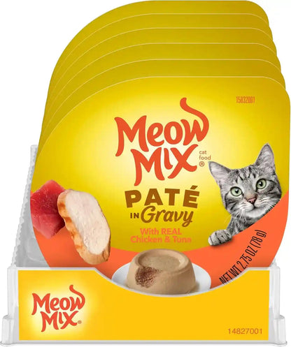 Meow Mix Paté in Gravy Surf N’ Turf Patés Variety Pack, Wet Cat Food, 2.75 Oz Cup, 12 Pack15