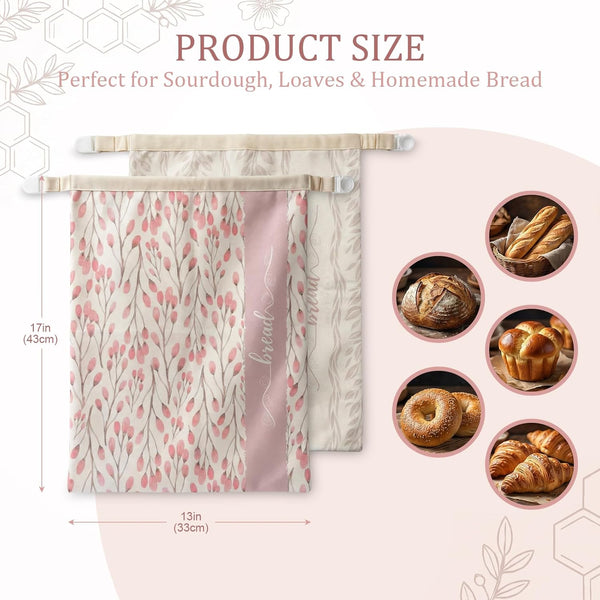 Beeswax Bread Bags for Homemade Sourdough, XL 2 Pack Reusable Bags | 100% Cotton with Beeswax Lining, Secure Lock Closure, Keeps Bread Fresh & Crust Crisp, Plastic Bag Alternative2