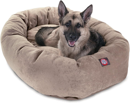 Majestic Pet 40 Inch Micro Velvet Calming Dog Bed Washable – Cozy Soft round Dog Bed with Spine for Head Support - Fluffy Donut Dog Bed 40X29X9 (Inch) – round Pet Bed Large – Pearl33