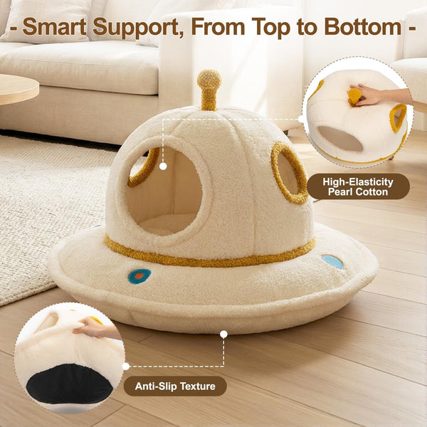 Cat House for Indoor Cats - 2 in 1 UFO Large Cat Bed Cave | Soft Sherpa Fabric, Calming Cozy Hideaway, Removable & Washable Cushion, Spacious for Multi-Cat Families (Up to 25 Lbs)6