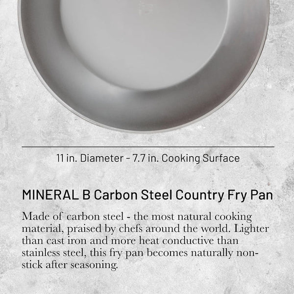 MINERAL B Carbon Steel Country Fry Pan - 11” Diameter, 7.7” Cooking Surface - Ideal for Sauteing, Simmering, Deep Frying & Stir Frying - Naturally Non-Stick Finish - Made in France3