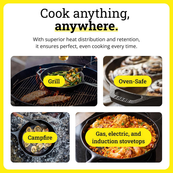Cast Iron Set - 4-Piece Set - Pre-Seasoned Kitchen Set - Skillet, Griddle & Dutch Oven Included - Pfas-Free Non-Toxic Cookware | Pfas-Free Cast Iron Set Includes Skillets, Griddle & Dutch Oven for Non-Toxic Everyday Cooking, Made in USA4