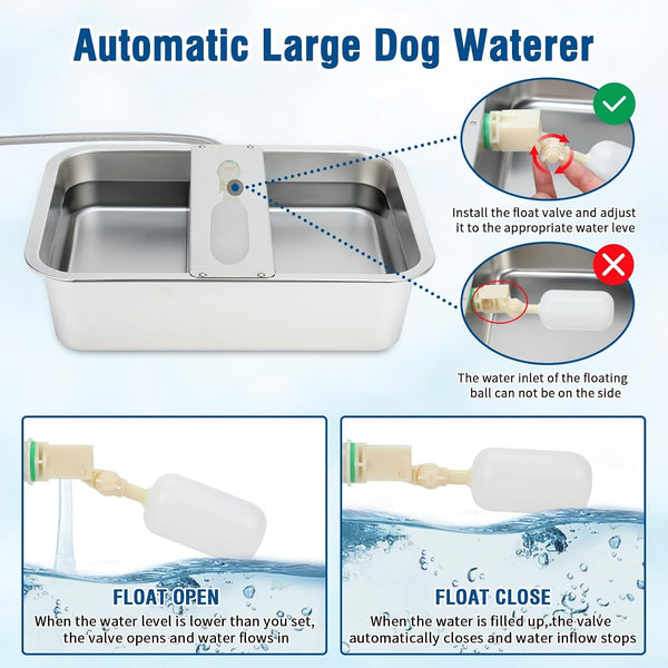 BWOGUE 3 Gal Automatic Dog Water Dispenser, Stainless Steel Bowl for Dogs | Automatic Dog Water Bowl Dispenser, Float Valve Control, Outdoor Use, Easy to Mount & Clean, Large Dogs, Cats, Chickens5