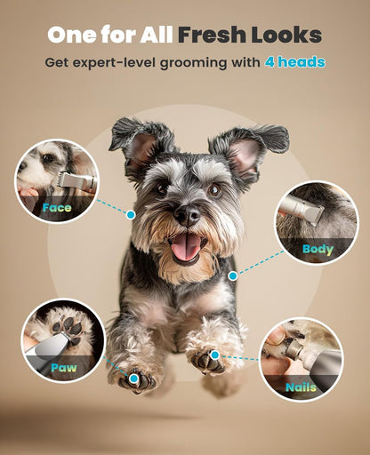 Oneisall 4 in 1 Dog Grooming Kit with LCD Display | Paw Hair Trimmer & Nail Grinder, Rechargeable, Cordless, Low Noise, IPX7 Waterproof, 3 Speeds Pet Grooming Clippers2