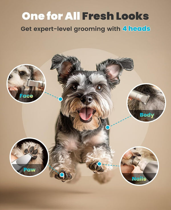 Oneisall 4 in 1 Dog Grooming Kit with LCD Display | Paw Hair Trimmer & Nail Grinder, Rechargeable, Cordless, Low Noise, IPX7 Waterproof, 3 Speeds Pet Grooming Clippers2