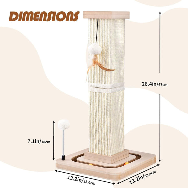 LIFLIX 27" Cat Scratching Post, Sisal Cat Scratcher with Interactive Track Balls and Hanging Balls, Vertical Scratching Posts for Indoor Cats and Kittens2