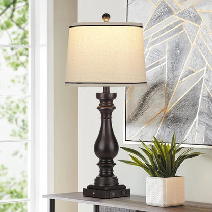 Table Lamps for Living Room,Vintage Bedside Nightstand Bedroom Lamp,Single | USB C+A Ports & AC Outlet,3-Way Dimmable Touch Control,Black,Farmhouse,Retro,29" Tall4