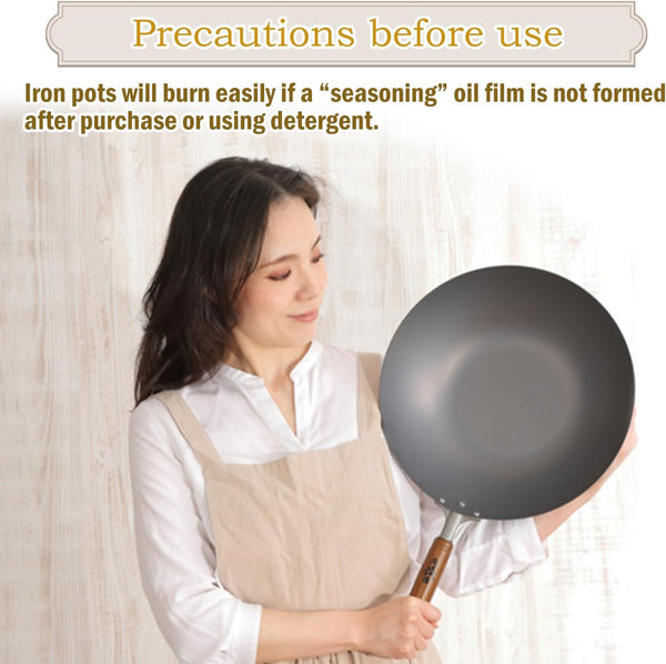 燕鉄器 Nitrided Flat-Bottom Wok with Handle, Woks, Stir Fry Pans 12.99 Inch 33Cm2