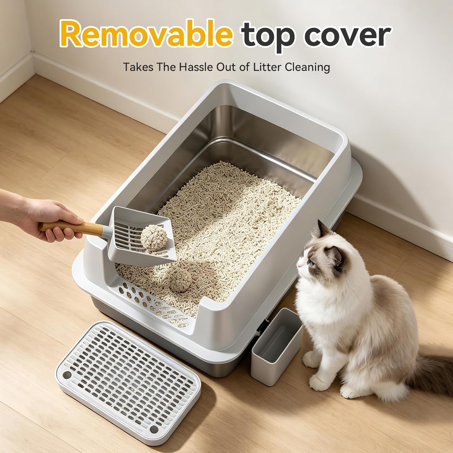 xl-enclosed-stainless-steel-litter-box-with-lid-light-gray-covered-high-sided-rustproof-leak-proof-easy-clean-odor-control-includes-scoop-step