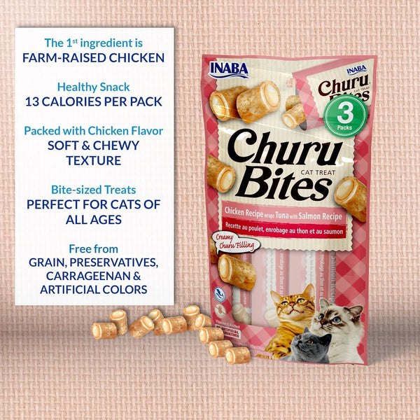 INABA Churu Bites for Cats, Soft Baked Chicken Churu Filled Cat Treats with Green Tea Extract, 0.35 Ounces Each Tube, 12 Tubes Total, 4 Flavor Variety5