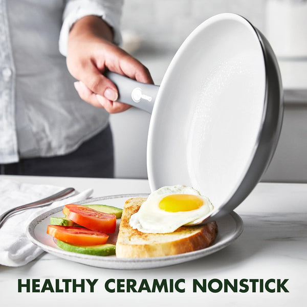 Dover Healthy Ceramic Nonstick, 8" Frying Pan Skillet, Pfas-Free, Dishwasher Safe, Comfort Grip Handle, Grey2