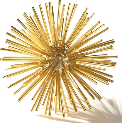 Gold Sphere Decor, Metal Gold Starburst Tabletop Sculpture Decor, Modern Metal Starburst Centerpiece, Spike Ball Decoration for Home Decor1