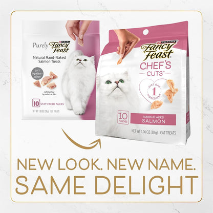 Purely Fancy Feast Natural Hand-Selected Flaked Salmon Entree Cat Treat - (5 Packs of 10) 1.06-Ounce Pouches2