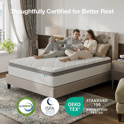 Twin Size Mattress, 10 Inch Hybrid Mattress in a Box, Comfort Sleep|Pocket Innerspring Pillow Top Mattresses for Motion Isolation, Pressure Relief & Edge Support, Medium Firm, Certipur-Us6