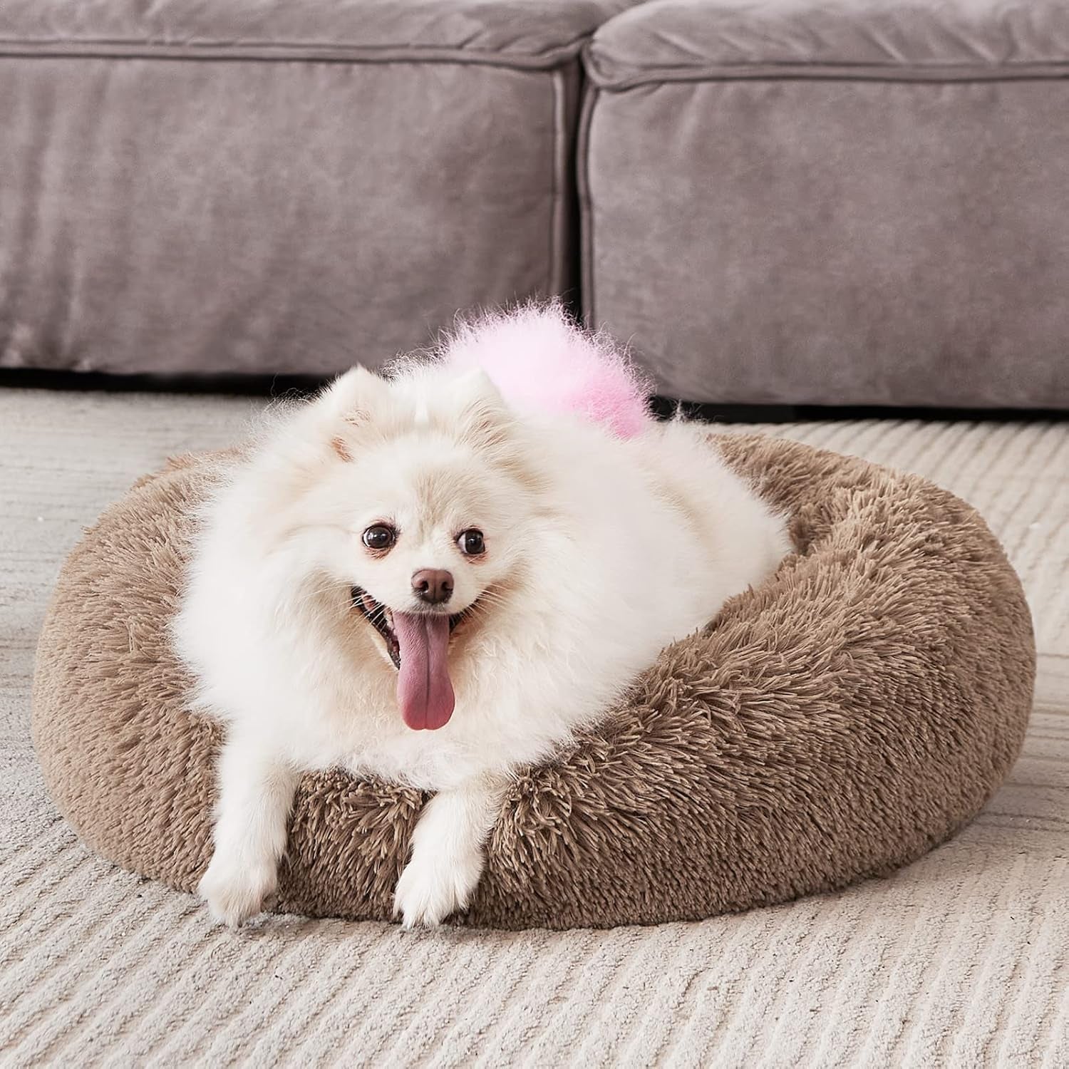 mixjoy-orthopedic-dog-bed-comfortable-donut-cuddler-round-pet-beds-ultra-soft-washable-dog-and-cat-cushion-20-23-30-23-brown