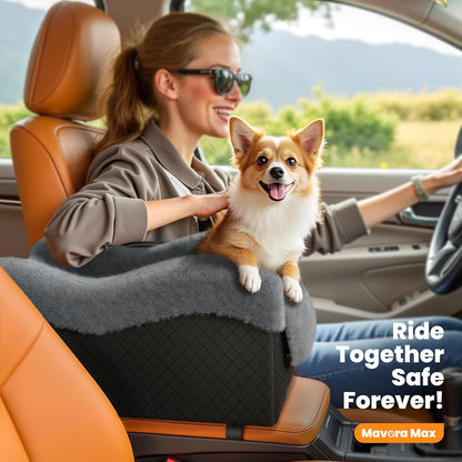 Center Console Dog Car Seat for Small Dogs under 11Lbs, Grey | Anti-Collapse, Safety Tether, Faux Rabbit Fur-Lined & PU Leather Cover, Washable Puppy Seat for Suv/Truck, Ideal for Travel8