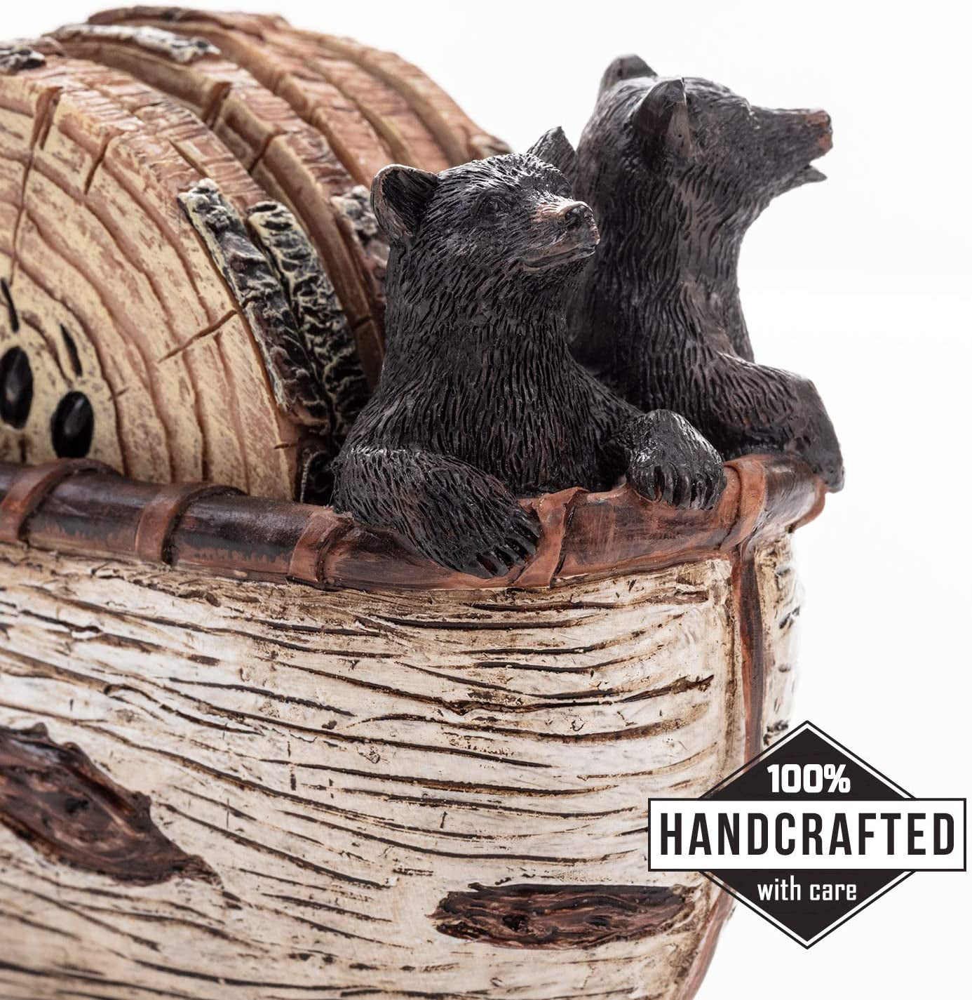 bear-coasters-set-of-6-full-size-rustic-coasters-in-handmade-canoe-with-adorable-black-bear-figurines-log-cabin-decorations-rustic-lodge-decor-for-the-home