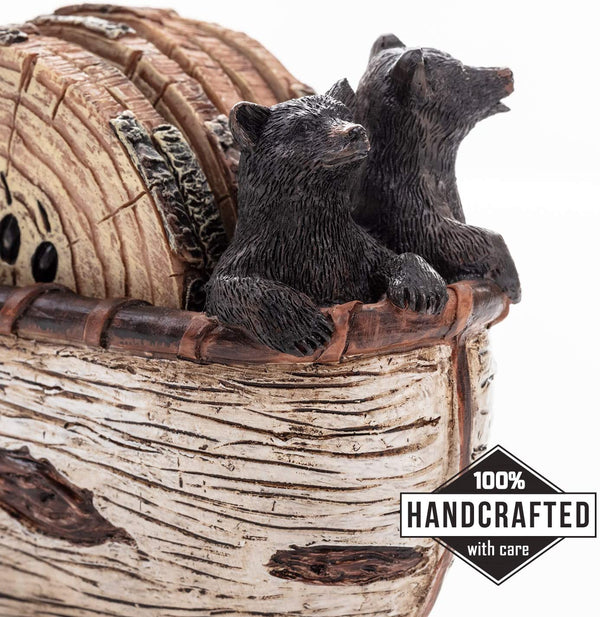 Bear Coasters - Set of 6 Full Size Rustic Coasters in Handmade Canoe with Adorable Black Bear Figurines - Log Cabin Decorations, Rustic Lodge Decor for the Home2